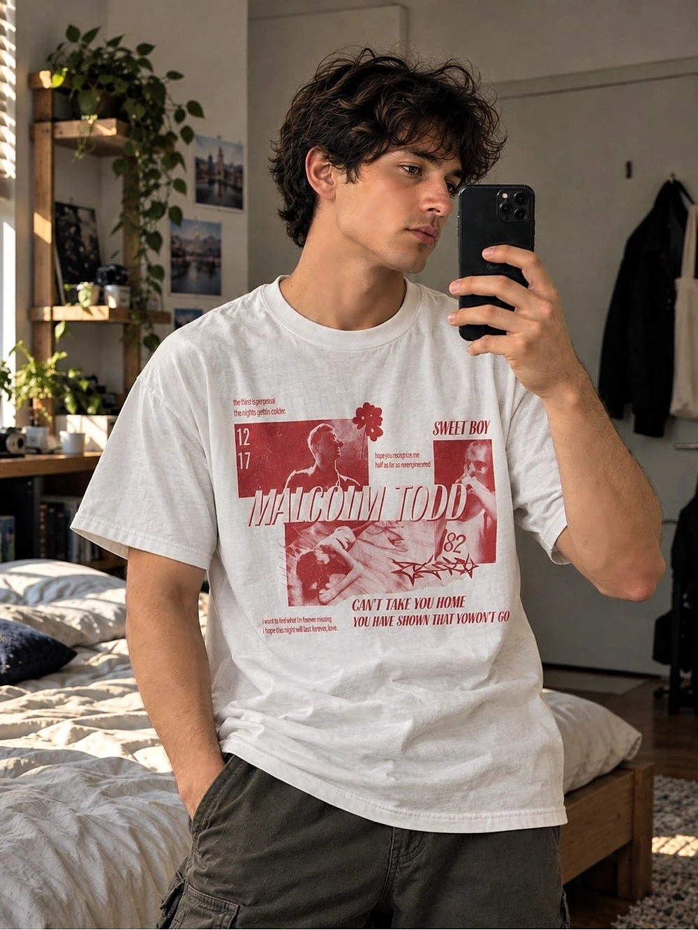 Malcolm Todd Sweet Boy Red Collage Graphic Tee Gildan Reprint – White